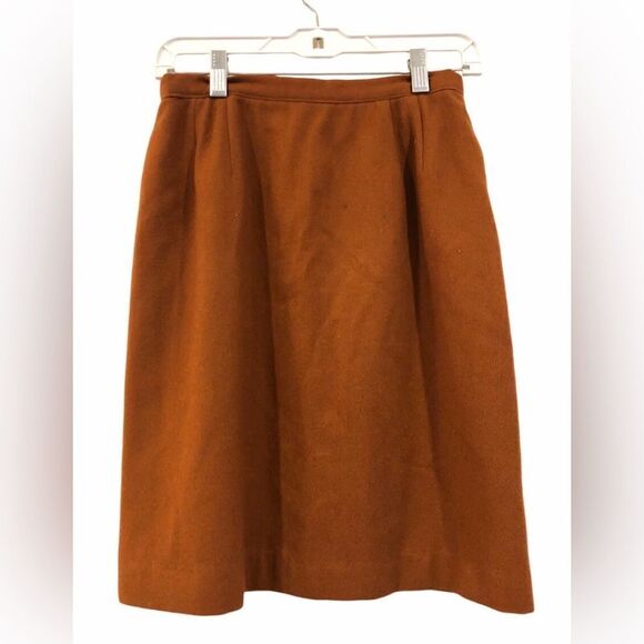 100% Wool Knee length pencil skirt Autumn rust burnt umber lined - Picture 1 of 16